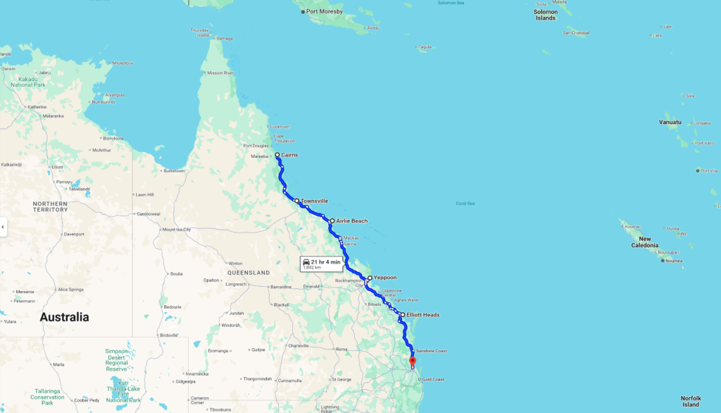 Queensland road trip map