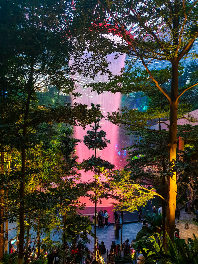 Rain Vortex at night, Jewel Changi airport