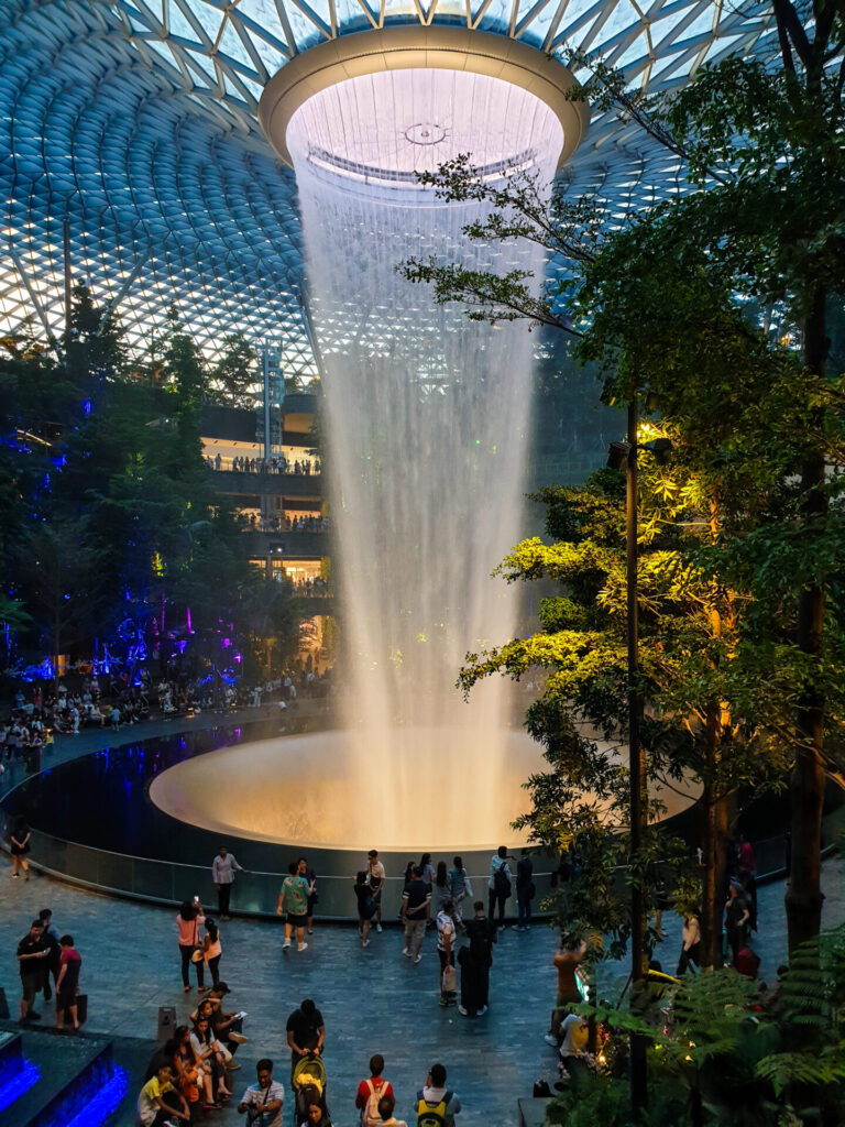 Rain Vortex in Changi airport at night