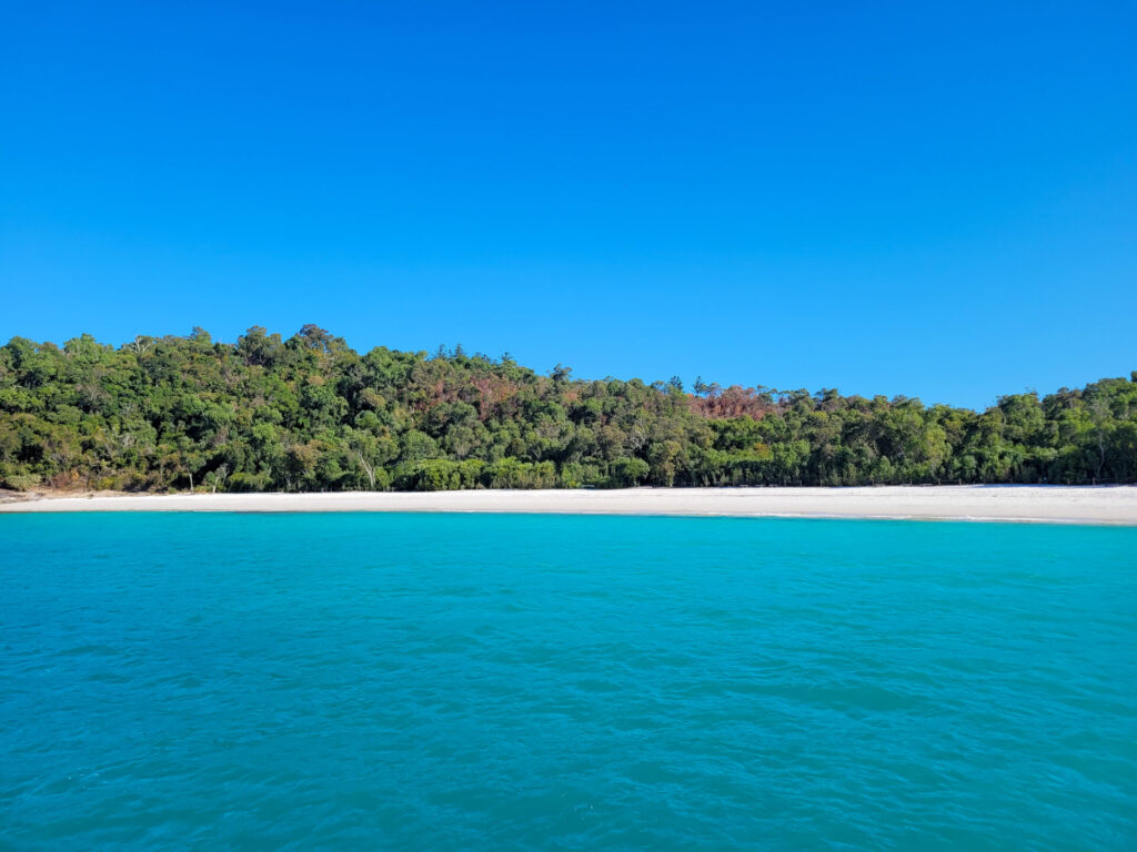 Views of Whitehaven Beach as you approach by sea