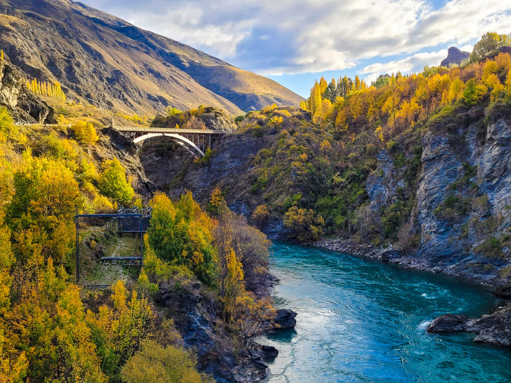 Kawarau Gorge suspension bridge near Queenstown, in the autumn