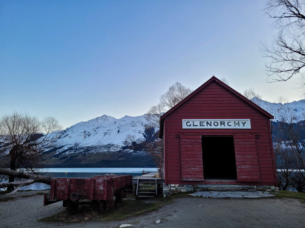 Glenorchy red shed at twilight