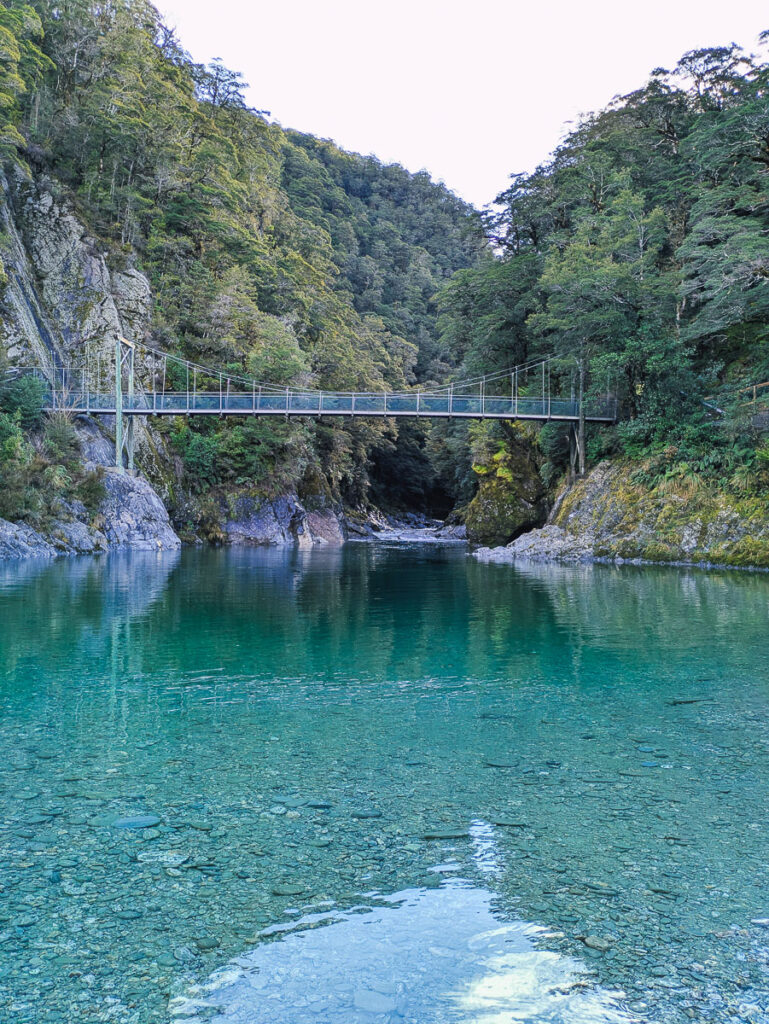 Second swing bridge above the beautiful Blue Pools